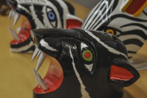 Detail of carved and painted animal heads