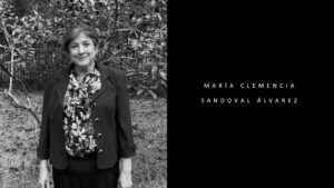 Black and white portrait of María Clemencia Sandoval Álvarez