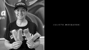 Black and white portrait of Julieta Mosqueda